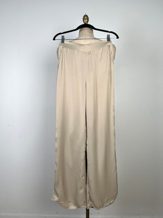 Fluid champagne satin palazzo pants (6)