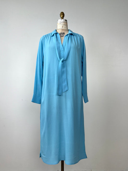 Robe caftan plissée bleu lagon (6)
