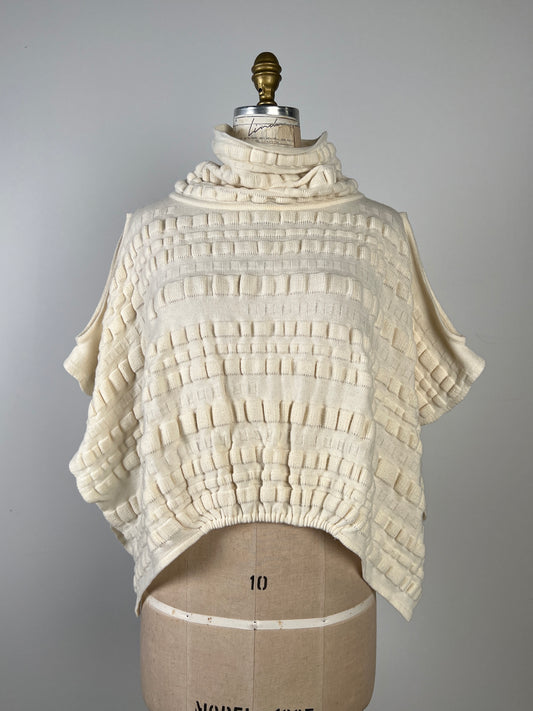 Poncho crème en tricot à relief (XS/L)