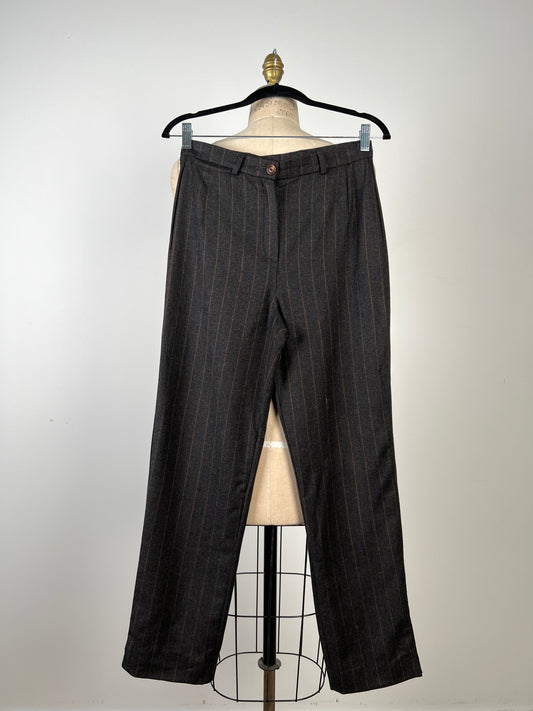 Pantalon pur cachemire à rayures gris et terra cotta (S)