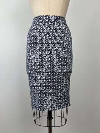 Navy and lilac jacquard pencil skirt (S)