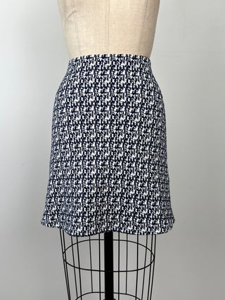 Navy and lilac jacquard A-line skirt (XS)