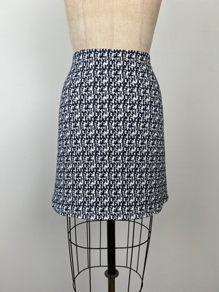 Navy and lilac jacquard A-line skirt (XS)