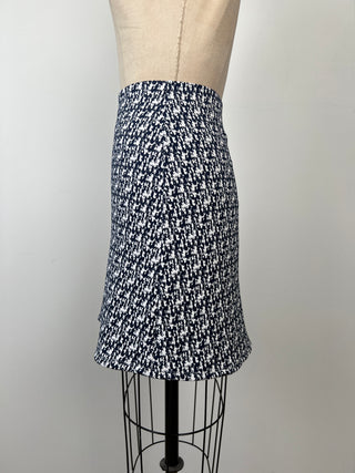 Navy and lilac jacquard A-line skirt (XS)