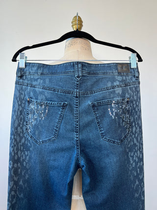 Pantalon en denim bleu à léopard paillettes (8)