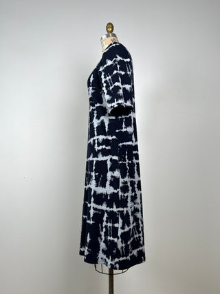 Navy cotton knit dress with mural print (L)