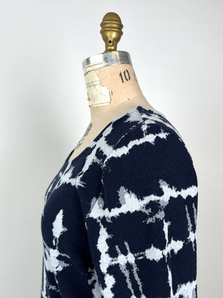 Navy cotton knit dress with mural print (L)