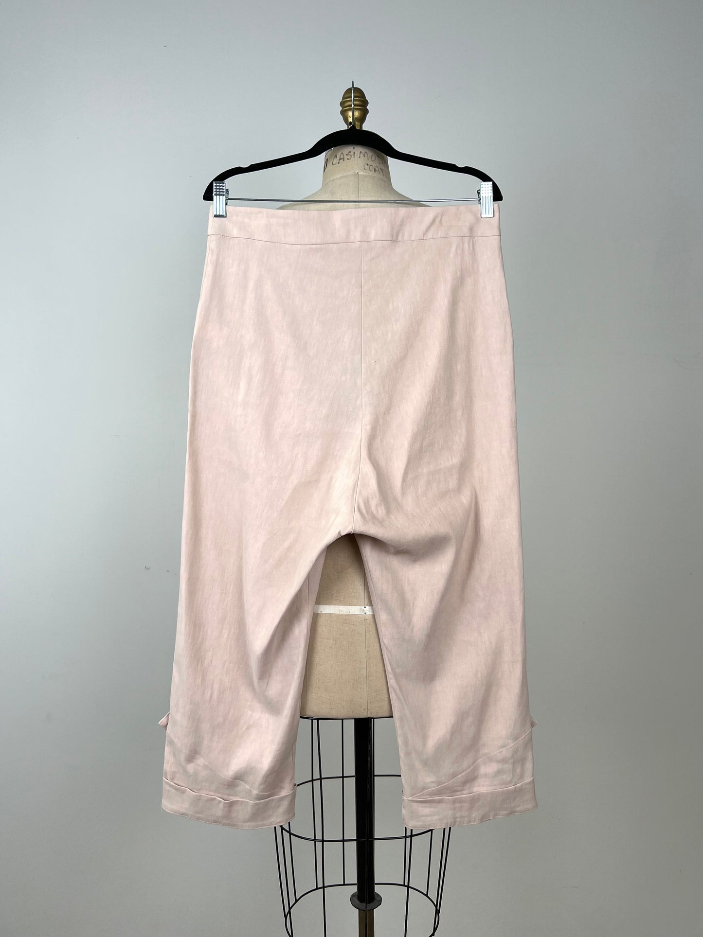 Pantalon sarouel en lin stretch rose poudre (S à L)