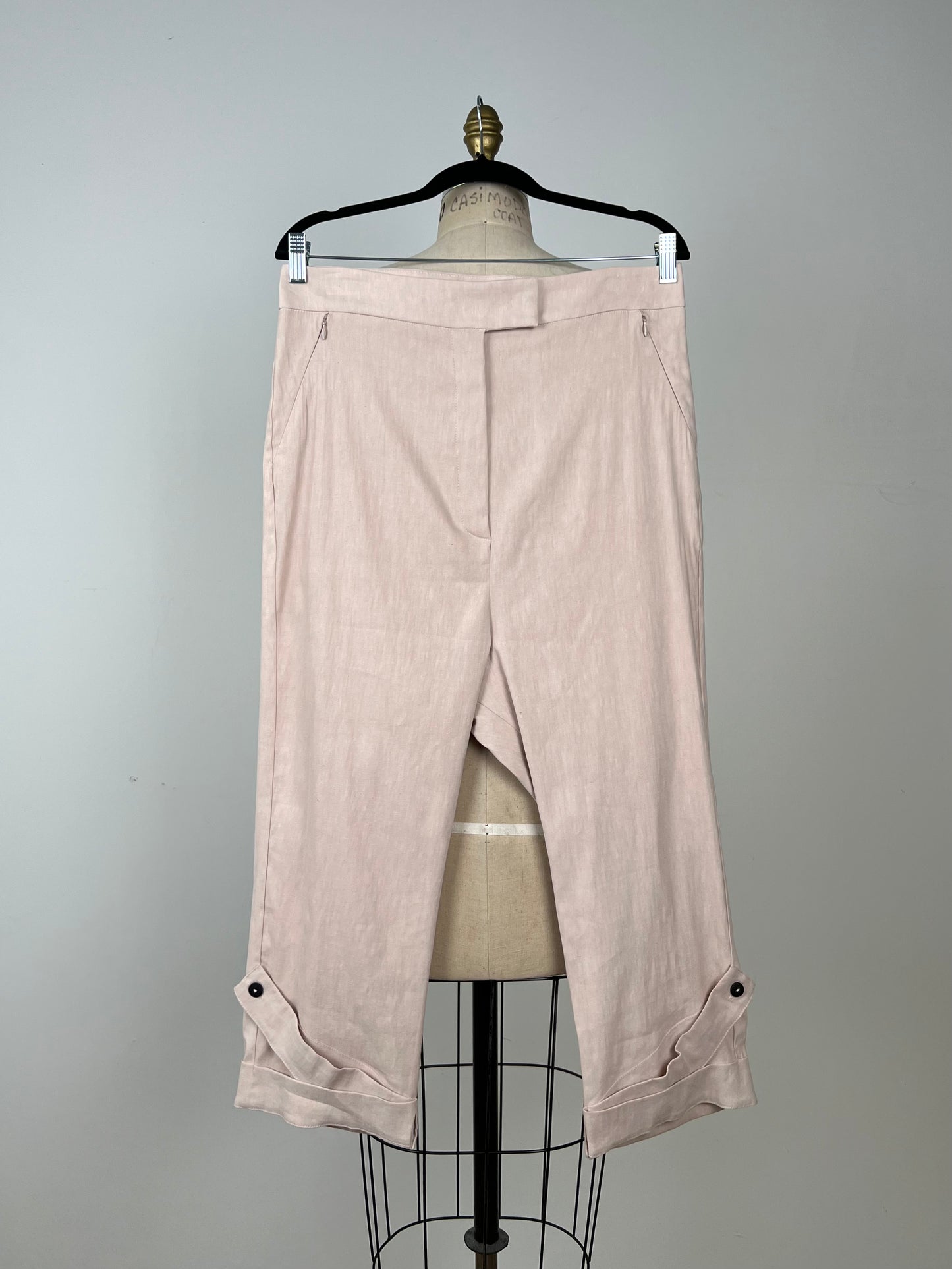 Pantalon sarouel en lin stretch rose poudre (S à L)