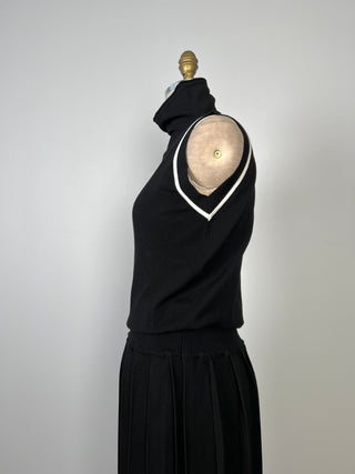 Washable Pleated Blouson Black Knit Dress (XS to M)