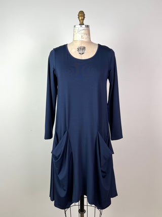 Navy flared dress with puff pockets (S)