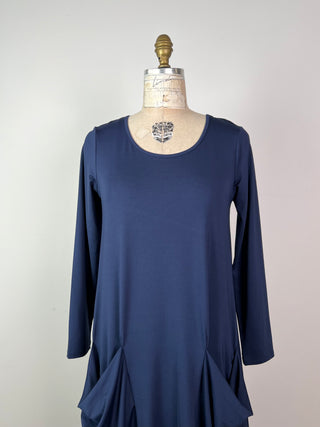 Navy flared dress with puff pockets (S)