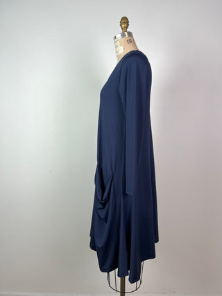 Navy flared dress with puff pockets (S)