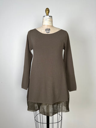 Khaki/taupe tunic dress with metallic hem (TU)