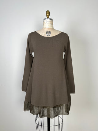 Khaki/taupe tunic dress with metallic hem (TU)