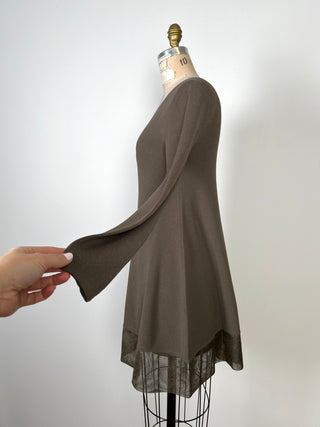 Khaki/taupe tunic dress with metallic hem (TU)