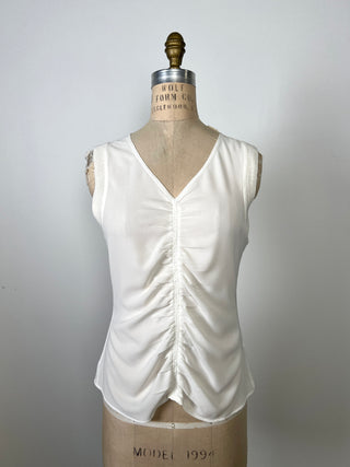 Washable cream top with medial gathers (2 and 4)