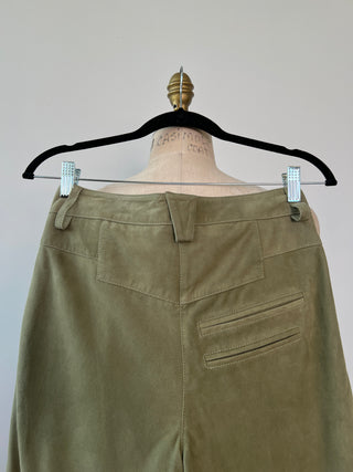 Pantalon vert mousse en cuir suédé (S)