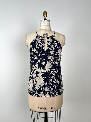 Navy and Sand Floral Halter Top (8)