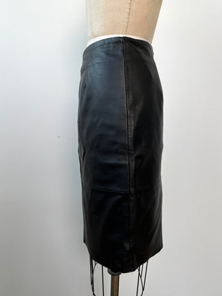 Black straight leather skirt (S)