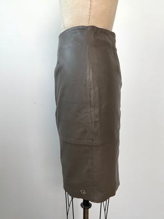 Ash grey straight leather skirt (S)