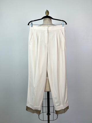 Pantalon crème à ourlet d'organza muscade (XS+S)