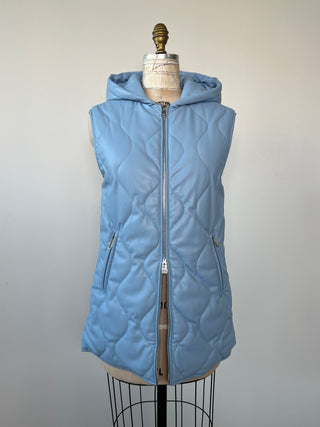 Veste à capuchon en faux cuir matelassé bleu ciel (4)