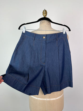 Blue denim-style tailored shorts (6)