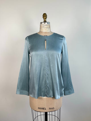 Blouse en soie bleu glacier lavable (4)