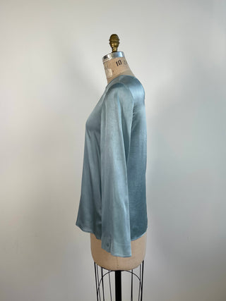 Blouse en soie bleu glacier lavable (4)