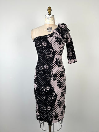 Black Polka Dot Rose Cocktail Dress (M and L)