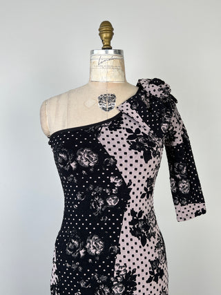 Black Polka Dot Rose Cocktail Dress (M and L)