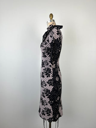 Robe cocktail de roses à pois noirs (M et L)