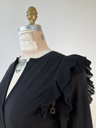 Black cotton ruffled wrap cardigan (XS/S)