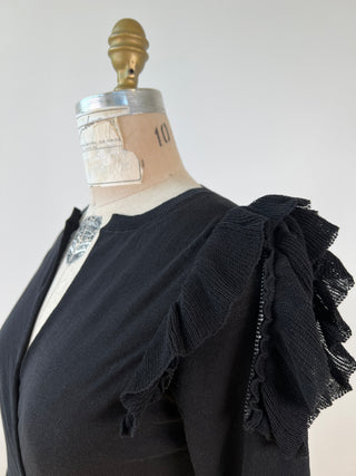 Black cotton ruffled wrap cardigan (XS/S)