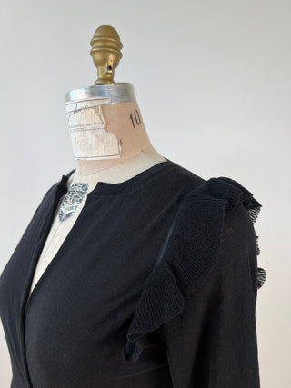 Black cotton ruffled wrap cardigan (XS/S)