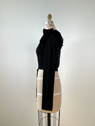 Black cotton ruffled wrap cardigan (XS/S)