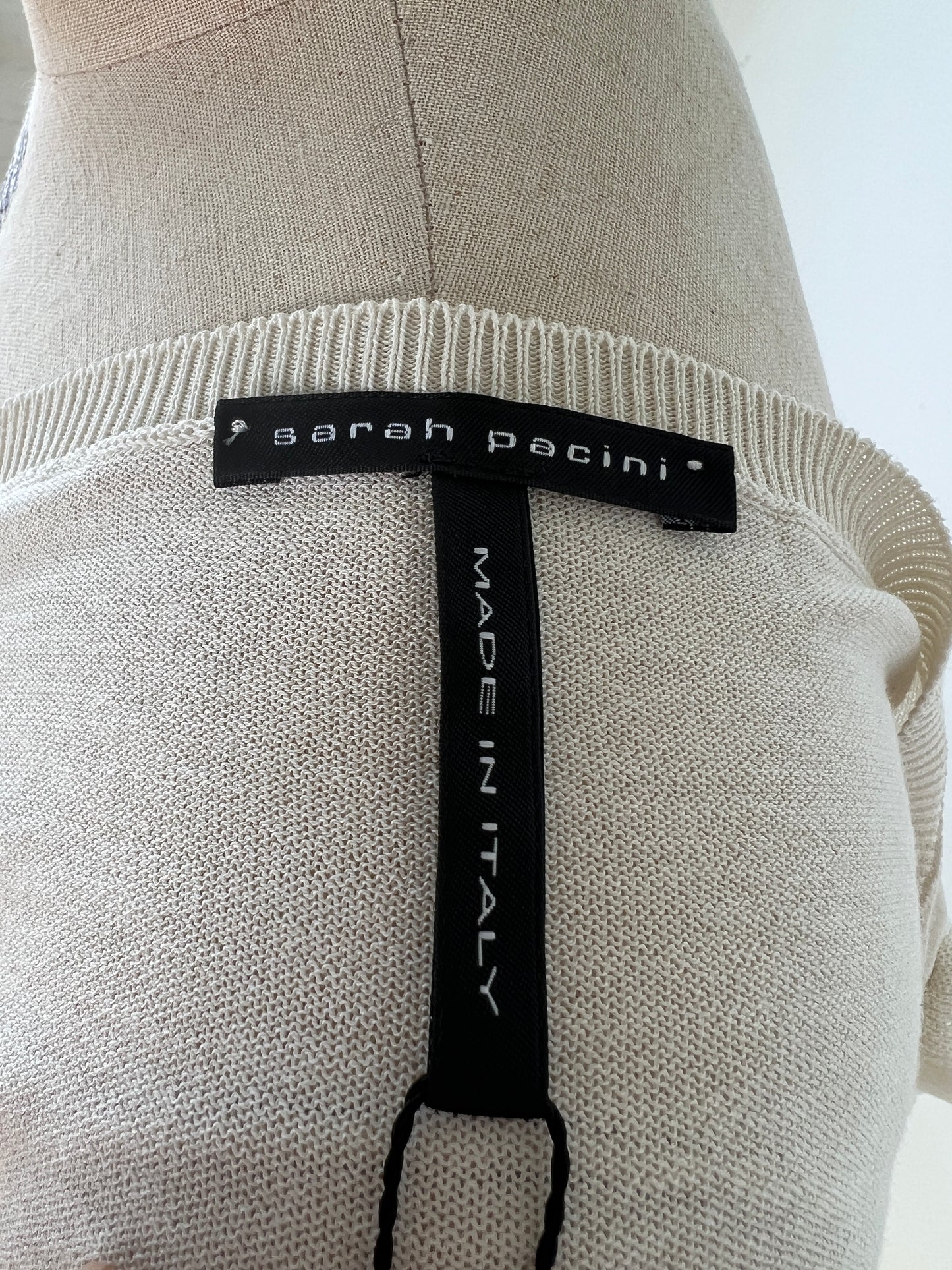 Cardigan cache-coeur crème en fin tricot de coton à frisons  (XS/S)