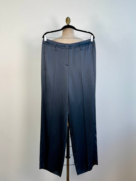 Pantalon à coupe droite en satin bleu métal (10)
