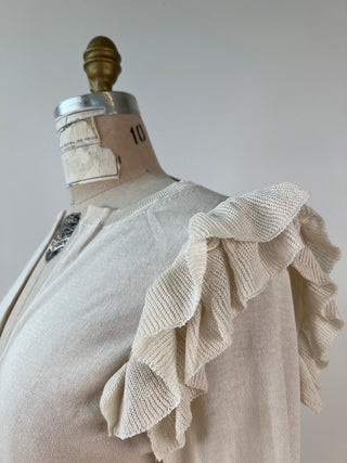 Cream Cotton Wrap Cardigan with Ruffles (XS/S)