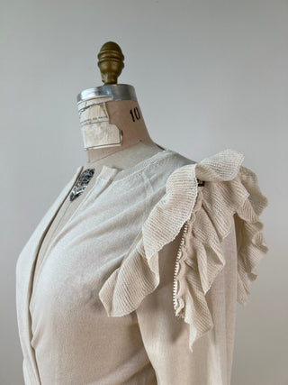 Cream Cotton Wrap Cardigan with Ruffles (XS/S)