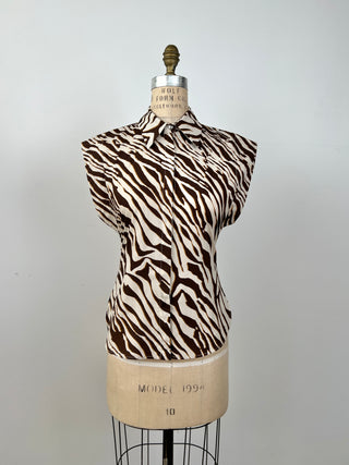 Mocha zebra sleeveless blouse (2+4)