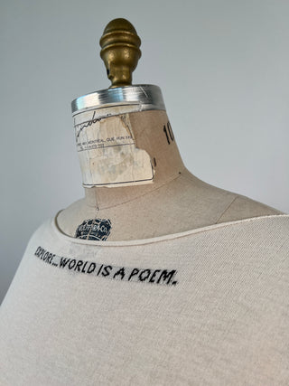 Cream halter top "Explore... World is a poem" (XS to XL)