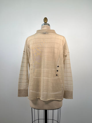 Almond-colored sheer knit polo neck sweater (TU)