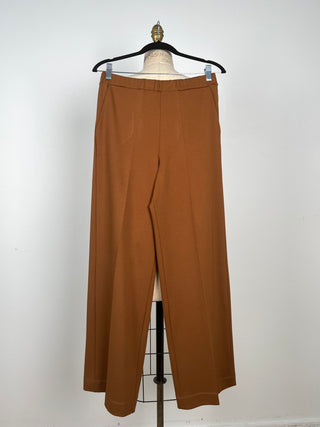 Pantalon droit en tricot caramel à taille élastique (S)