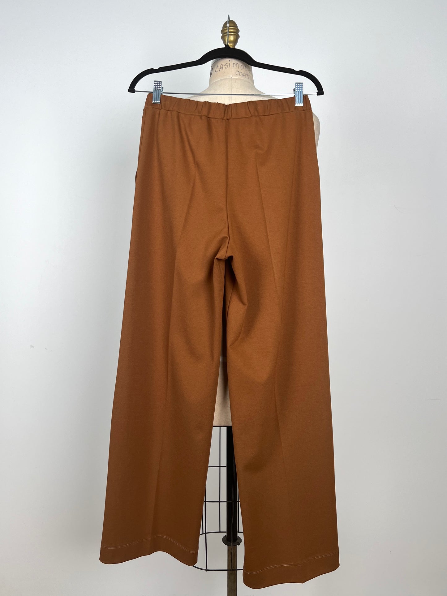 Pantalon droit en tricot caramel à taille élastique (S)