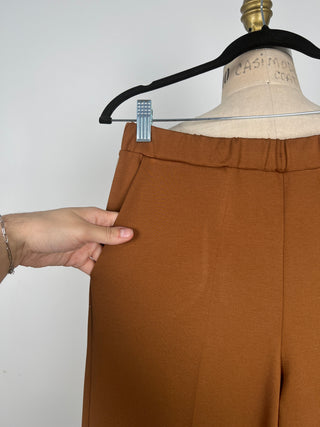 Straight caramel ponte pants with elastic waist (S)