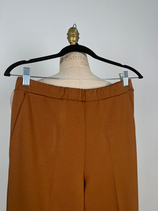 Straight caramel ponte pants with elastic waist (S)