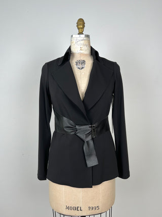 Black Chic Soft Blazer with Leather Belt (S+L)