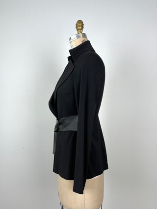 Black Chic Soft Blazer with Leather Belt (S+L)